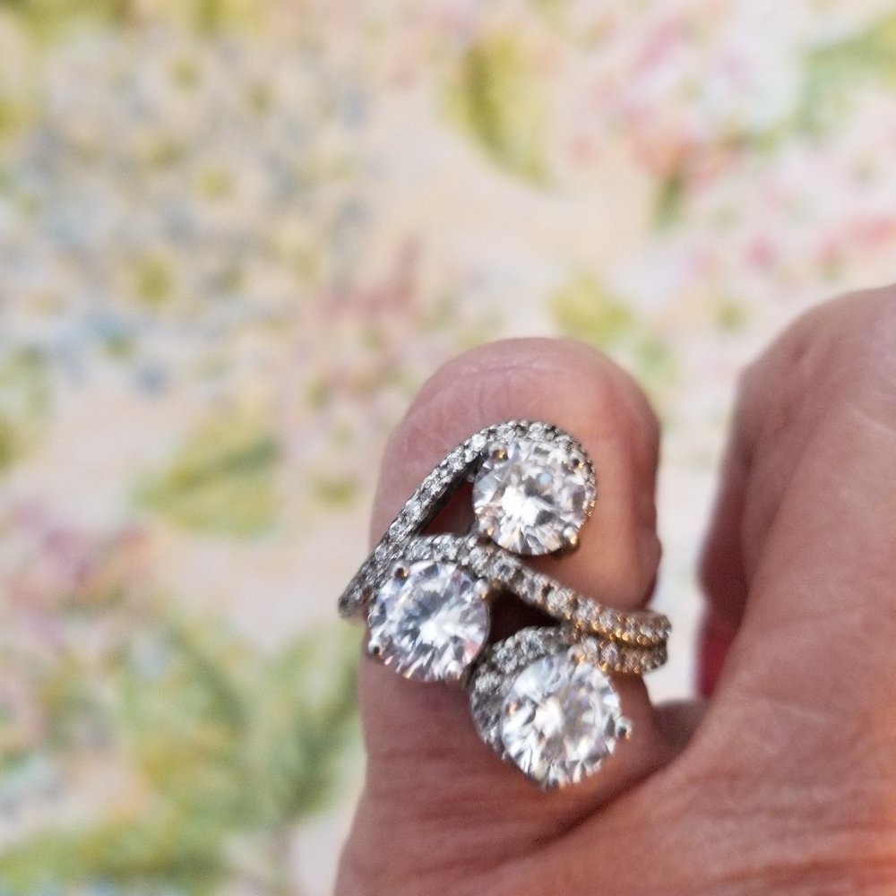 CZ & Sterling Silver 3 Stone Ring